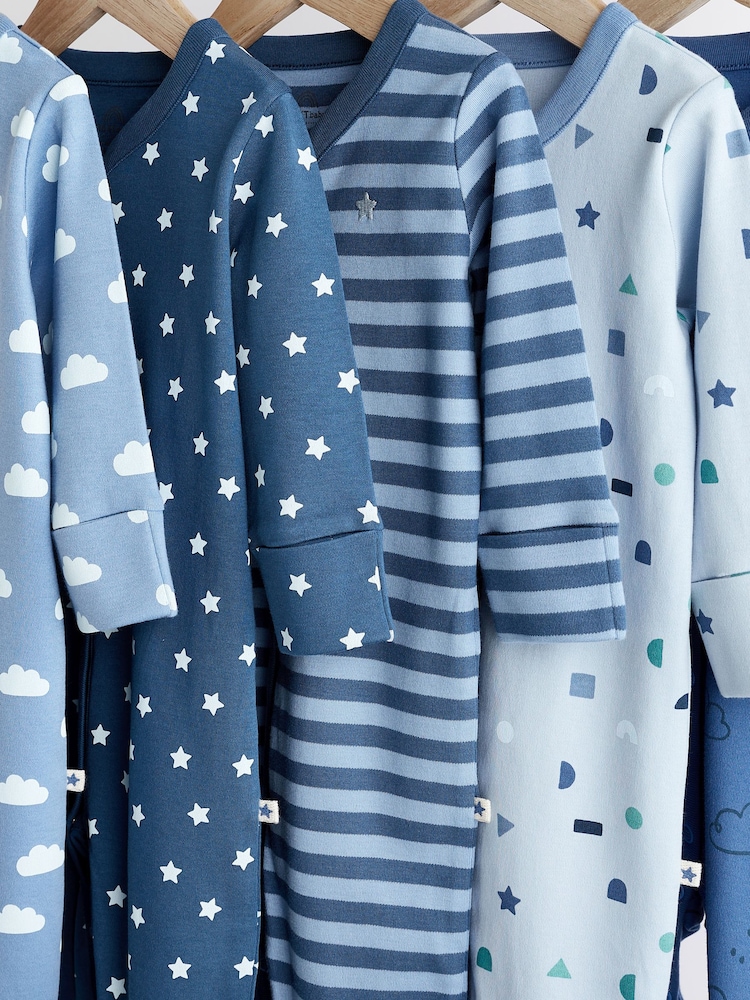 Blue Baby Cotton Sleepsuits 5 Pack (0-2yrs) - Image 4 of 15