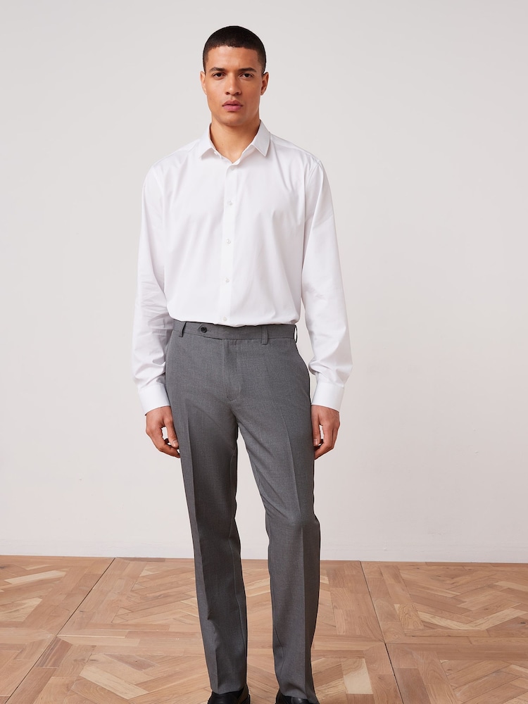 Grey Slim Fit Machine Washable Plain Front Smart Trousers - Image 2 of 6