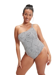 Speedo Black Womens Shaping Printed Asymmetric 1 Piece Swimsuit - Image 1 of 12