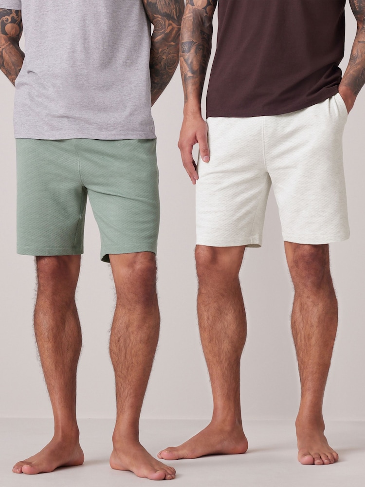 Grey/Sage Green Texture Lightweight Joggers Shorts 2 Pack - Image 1 of 15