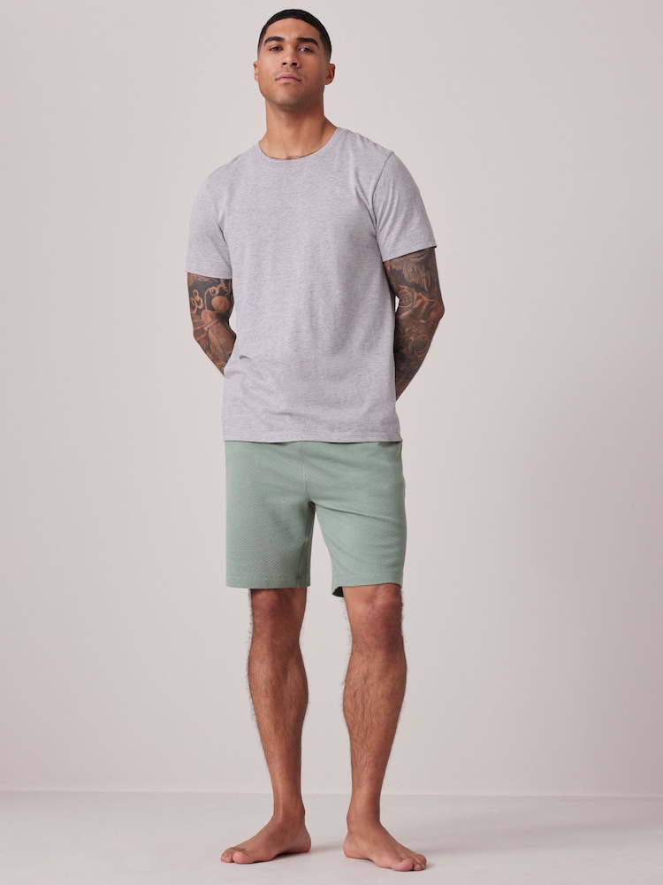 Grey/Sage Green Texture Lightweight Joggers Shorts 2 Pack - Image 2 of 15