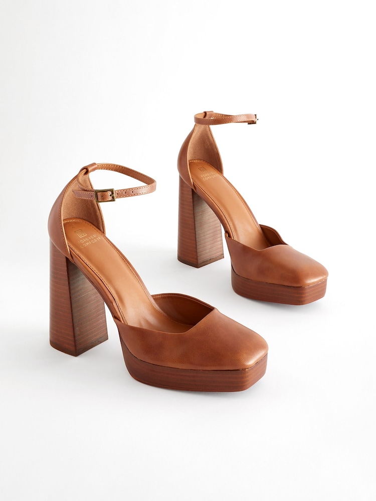 Tan Brown Forever Comfort® Square Toe Platform Heel Shoes - Image 1 of 6