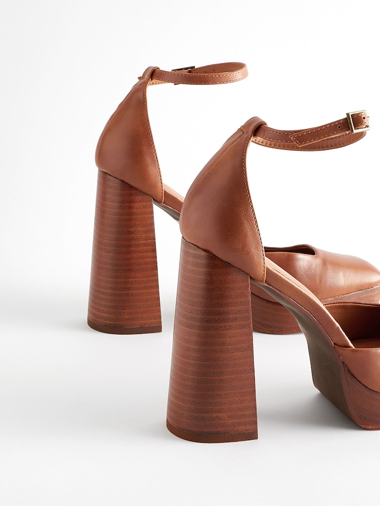Buy Tan Brown Forever Comfort® Square Toe Platform Heel Shoes from