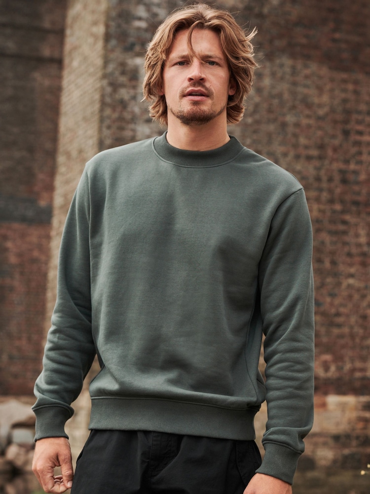 Green Regular Fit Jersey Cotton Rich Crew Sweatshirt - Image 1 of 8