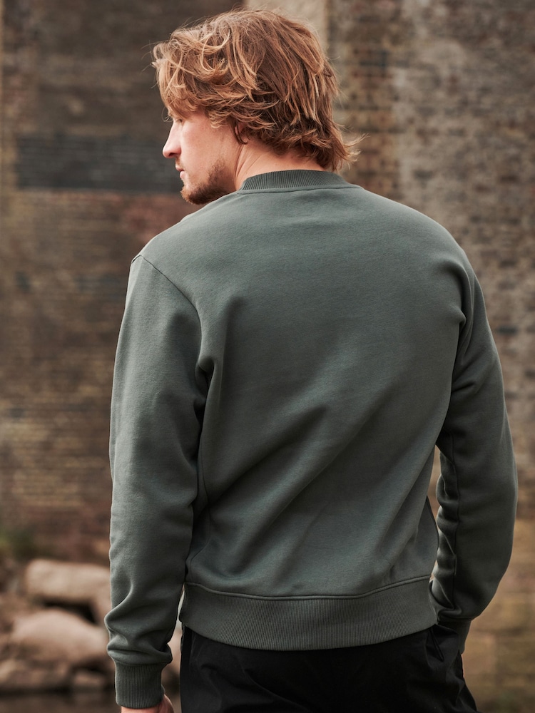 Green Regular Fit Jersey Cotton Rich Crew Sweatshirt - Image 2 of 8