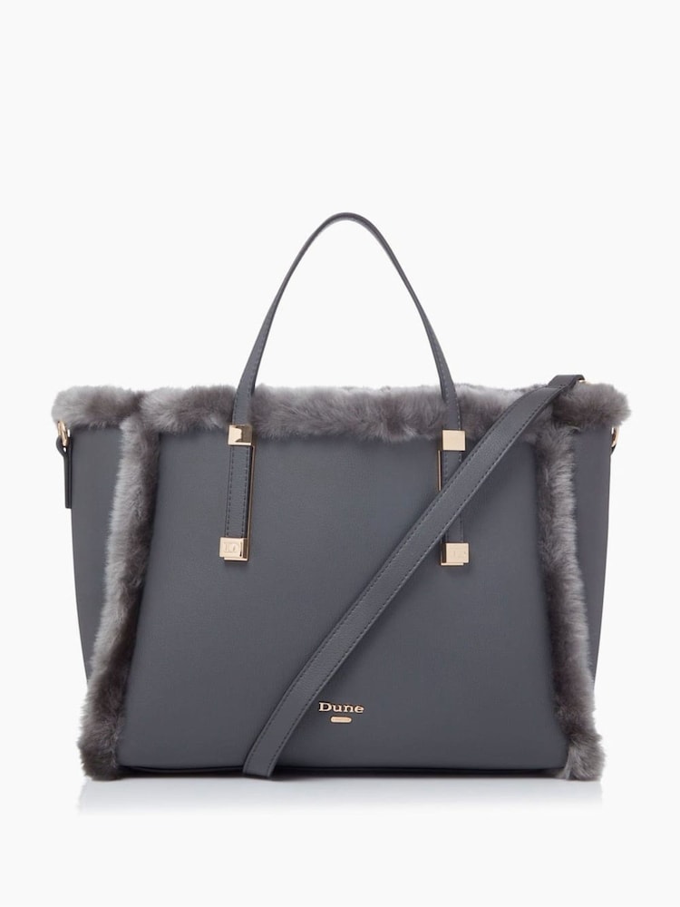 Dune London Grey Duffies Faux Fur Tote Bag - Image 1 of 1