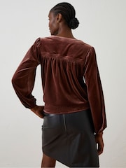 FatFace Brown Reese Velvet Wrap Top - Image 2 of 6