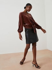 FatFace Brown Reese Velvet Wrap Top - Image 3 of 6