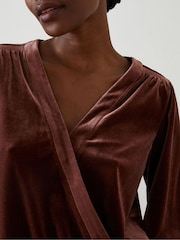 FatFace Brown Reese Velvet Wrap Top - Image 4 of 6