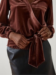 FatFace Brown Reese Velvet Wrap Top - Image 5 of 6