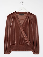 FatFace Brown Reese Velvet Wrap Top - Image 6 of 6