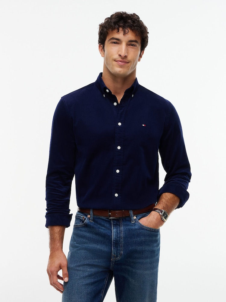Tommy Hilfiger Blue Regular Fit Fine Corduroy Shirt - Image 1 of 5 Tommy Hilfiger Blue Regular Fit Fine Corduroy Shirt - Image 1 of 5