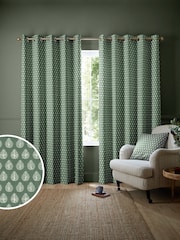 Emily Bond Sage Green Jaipur Made to Measure 100% Cotton Curtains - Image 1 of 9
