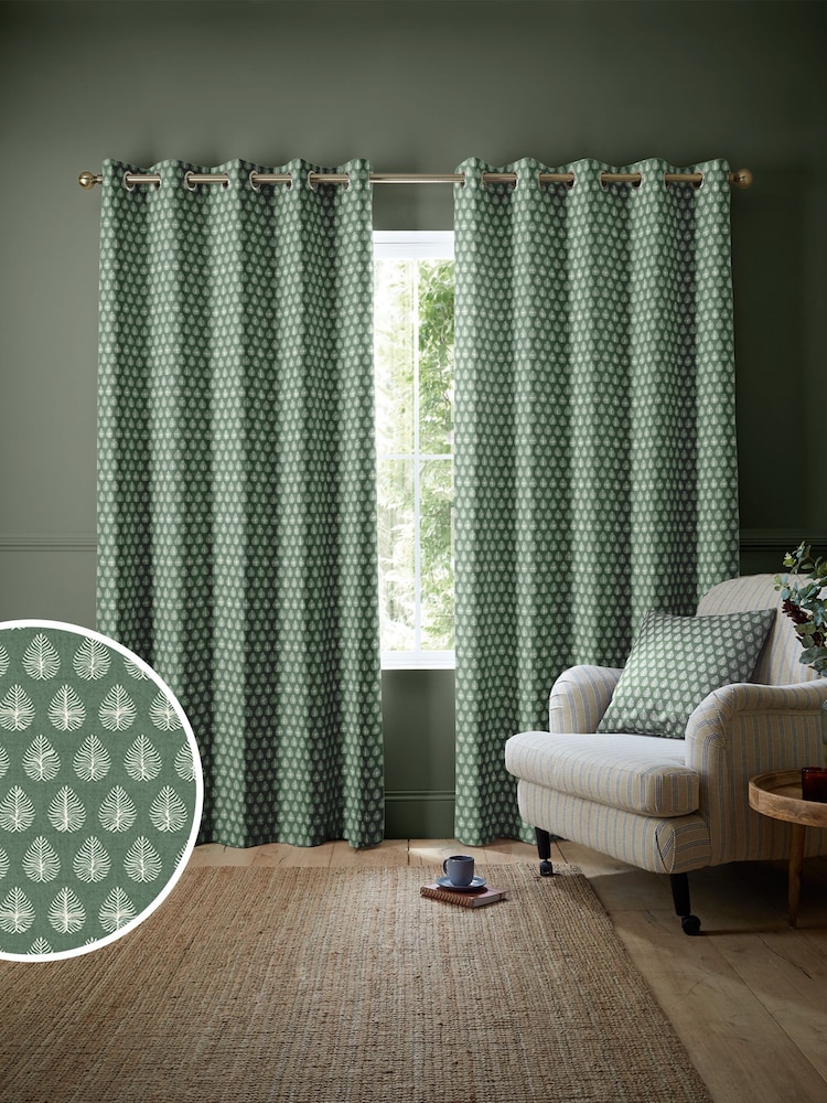 Emily Bond Sage Green Jaipur Made to Measure 100% Cotton Curtains - Image 1 of 9