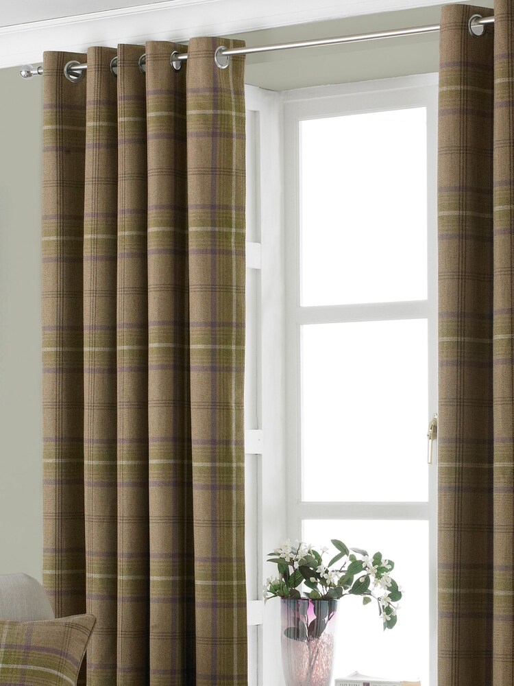 Riva Paoletti Thistle Brown Aviemore Tartan Faux Wool Eyelet Curtains - Image 2 of 4
