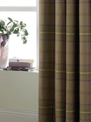Riva Paoletti Thistle Brown Aviemore Tartan Faux Wool Eyelet Curtains - Image 3 of 4