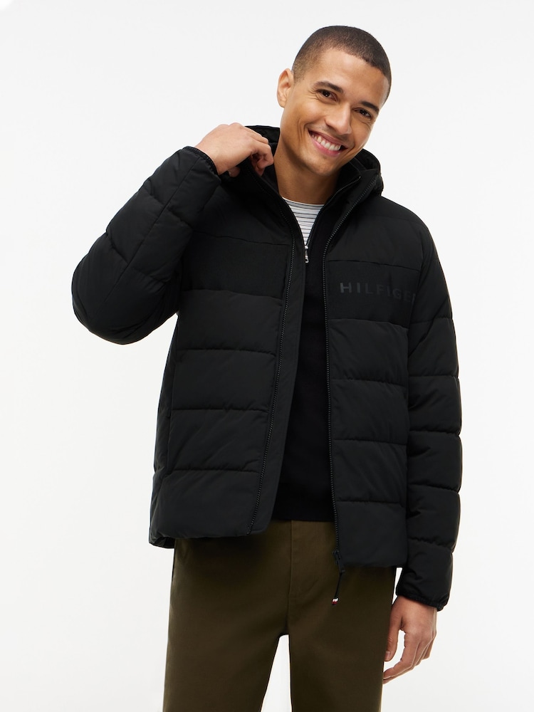 Tommy Hilfiger Black Double Layer Hooded Puffer Jacket - Image 1 of 6