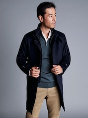 Charles Tyrwhitt Blue Pure Wool Funnel Neck Overcoat - Image 1 of 6