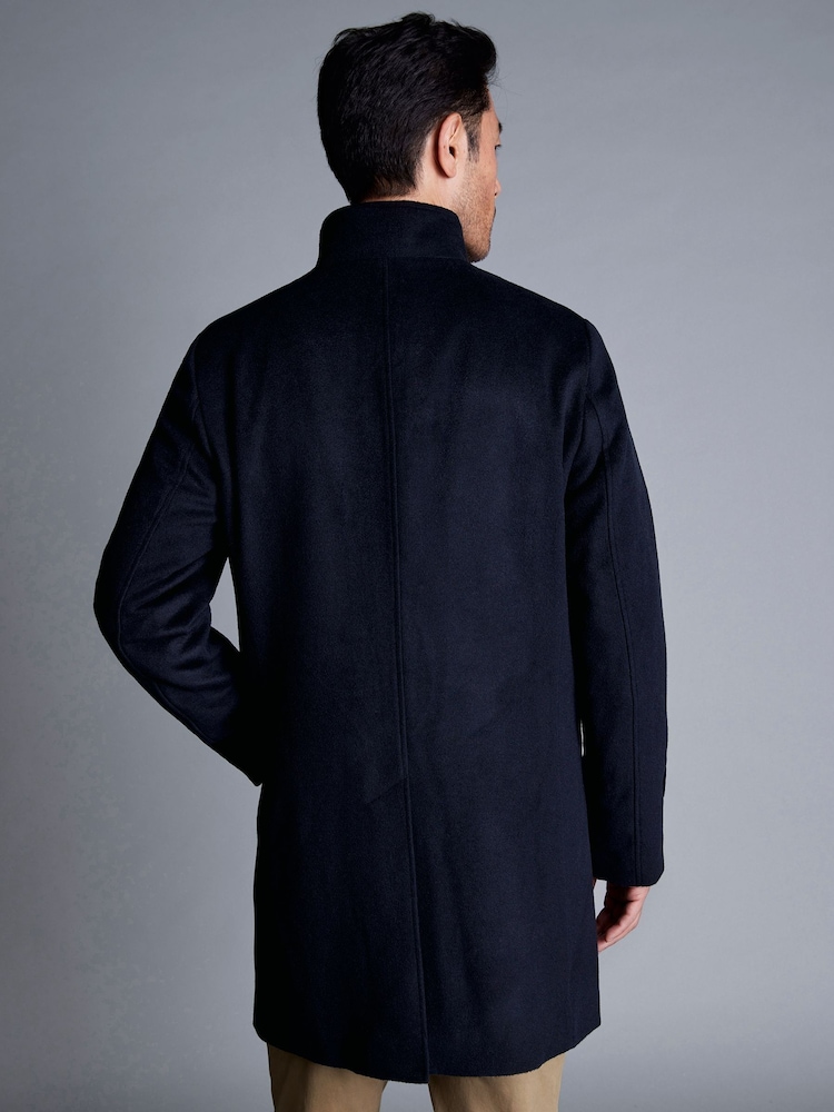 Charles Tyrwhitt Blue Pure Wool Funnel Neck Overcoat - Image 2 of 6