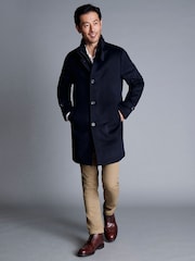 Charles Tyrwhitt Blue Pure Wool Funnel Neck Overcoat - Image 3 of 6