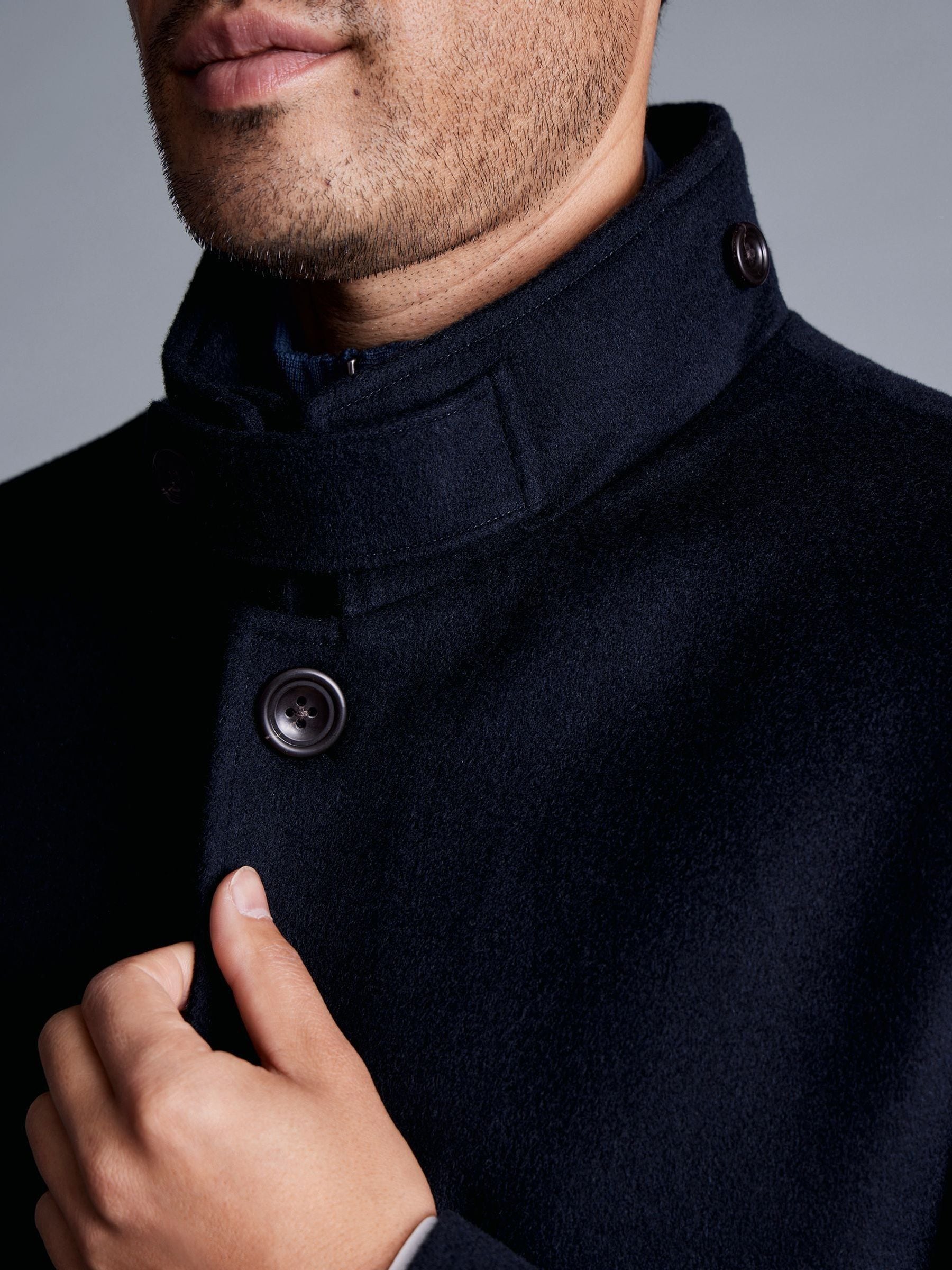 Buy Charles Tyrwhitt Blue Pure Wool Funnel Neck Overcoat from Next USA