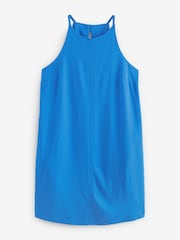 Bright Blue Linen Blend High Neck Mini Dress - Image 5 of 6