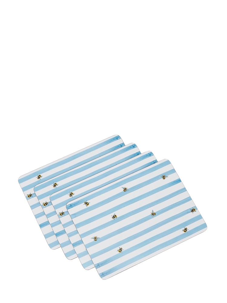 Joules Set of 4 Blue Corkback Bee Striped Placemats - Image 1 of 4 Joules Set of 4 Blue Corkback Bee Striped Placemats - Image 1 of 4