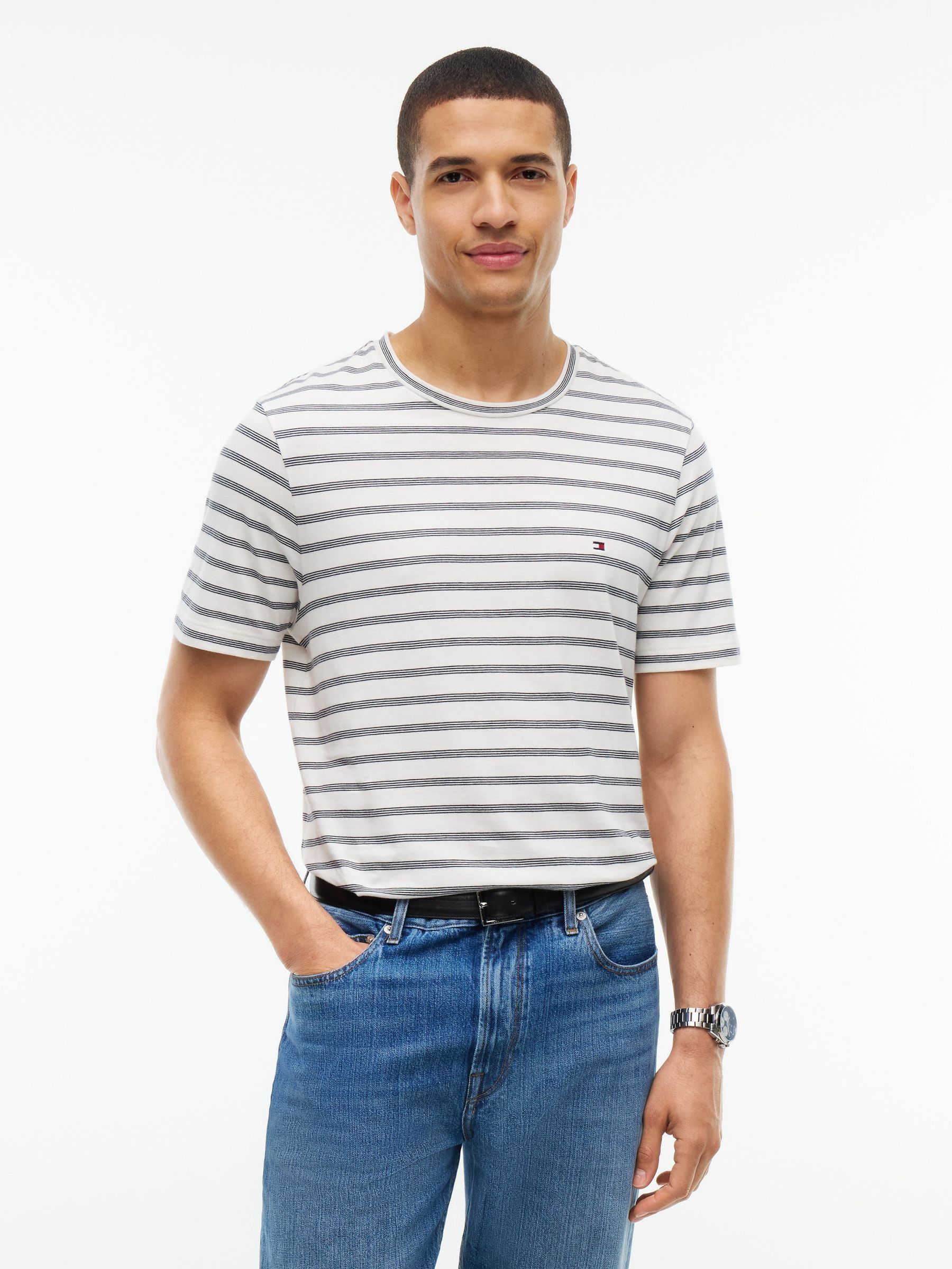 Tommy Hilfiger Men's White Flag Embroidery Crew Neck T-Shirt - Image 1