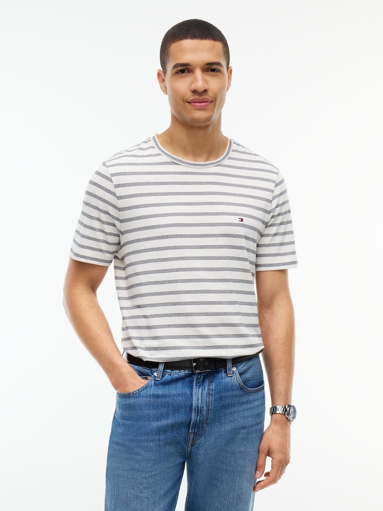 Tommy Hilfiger White Flag Embroidery Crew Neck T-Shirt - Image 1 of 4