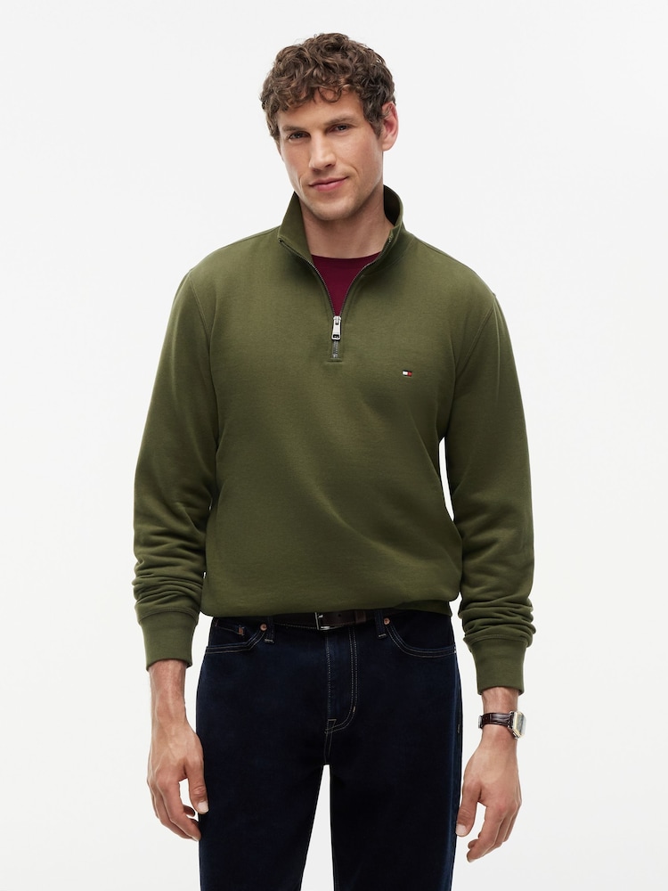 Tommy Hilfiger Green Peached Fleece Quarter Zip Sweatshirt - Image 1 of 5 Tommy Hilfiger Green Peached Fleece Quarter Zip Sweatshirt - Image 1 of 5
