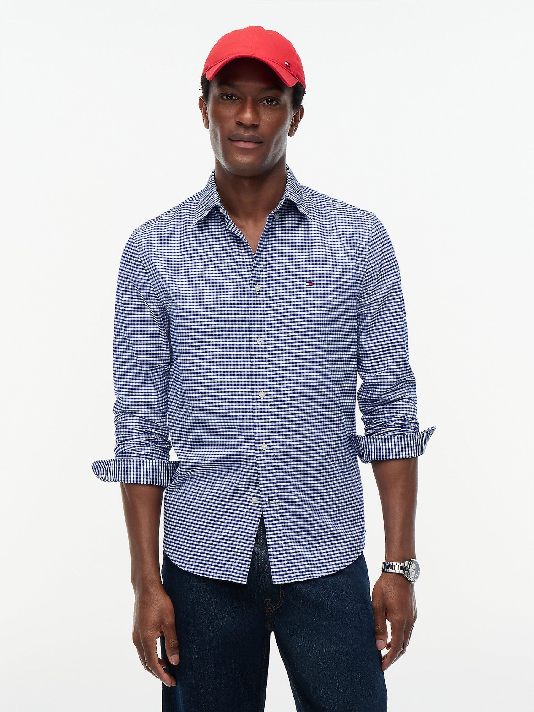 Tommy Hilfiger Men's Oxford Gingham Cotton Long-Sleeve Shirt Blue 2XL - Image 3