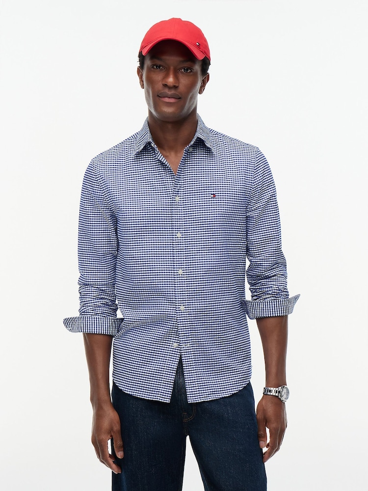Tommy Hilfiger Blue Regular Fit Gingham Check Oxford Shirt - Image 1 of 4 Tommy Hilfiger Blue Regular Fit Gingham Check Oxford Shirt - Image 1 of 4
