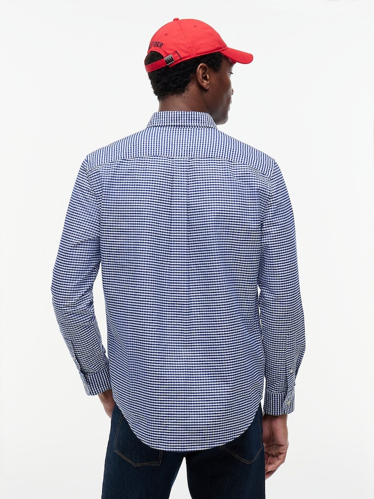 Tommy Hilfiger Blue Regular Fit Gingham Check Oxford Shirt - Image 2 of 4 Tommy Hilfiger Blue Regular Fit Gingham Check Oxford Shirt - Image 2 of 4