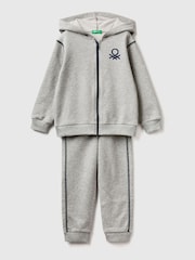 Benetton Boys Grey Contrast Zip Tracksuit Set - Image 1 of 3