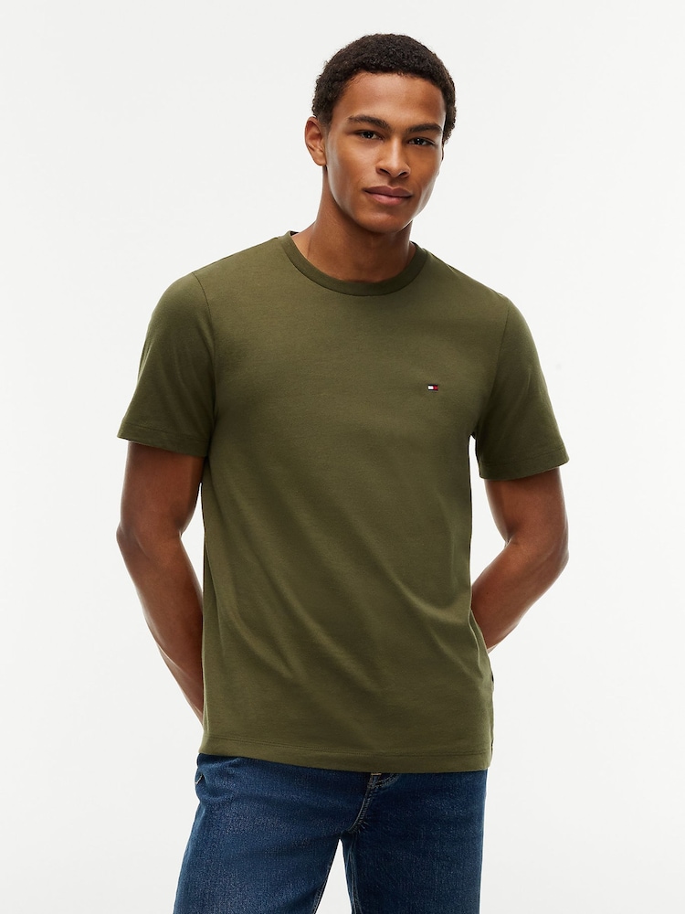 Tommy Hilfiger Green Flag Embroidery Crew Neck T-Shirt - Image 1 of 6 Tommy Hilfiger Green Flag Embroidery Crew Neck T-Shirt - Image 1 of 6
