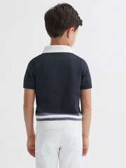 Reiss Eclipse Blue/White London Cotton Knitted Half-Zip Polo T-Shirt - Image 5 of 6