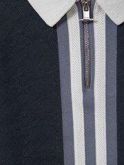 Reiss Eclipse Blue/White London Cotton Knitted Half-Zip Polo T-Shirt - Image 6 of 6
