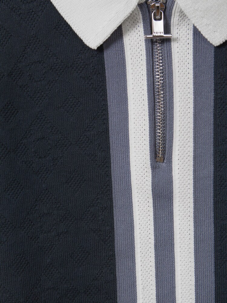 Reiss Eclipse Blue/White London Cotton Knitted Half-Zip Polo T-Shirt - Image 6 of 6