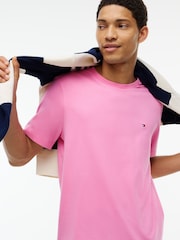 Tommy Hilfiger Pink Flag Embroidery Crew Neck T-Shirt - Image 4 of 5