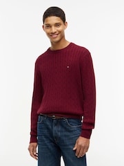 Tommy Hilfiger Burgundy Red Cable Knit Crew Neck Jumper - Image 1 of 5
