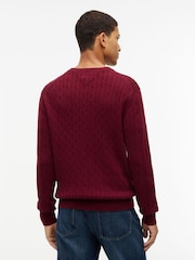 Tommy Hilfiger Burgundy Red Cable Knit Crew Neck Jumper - Image 2 of 5