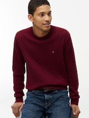 Tommy Hilfiger Burgundy Red Cable Knit Crew Neck Jumper - Image 3 of 5