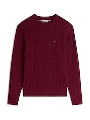 Tommy Hilfiger Burgundy Red Cable Knit Crew Neck Jumper - Image 5 of 5