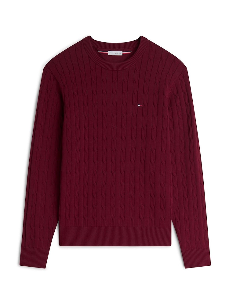 Tommy Hilfiger Burgundy Red Cable Knit Crew Neck Jumper - Image 5 of 5 Tommy Hilfiger Burgundy Red Cable Knit Crew Neck Jumper - Image 5 of 5