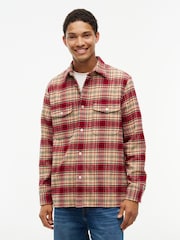 Tommy Hilfiger Red Relaxed Fit Check Flannel Overshirt - Image 1 of 5