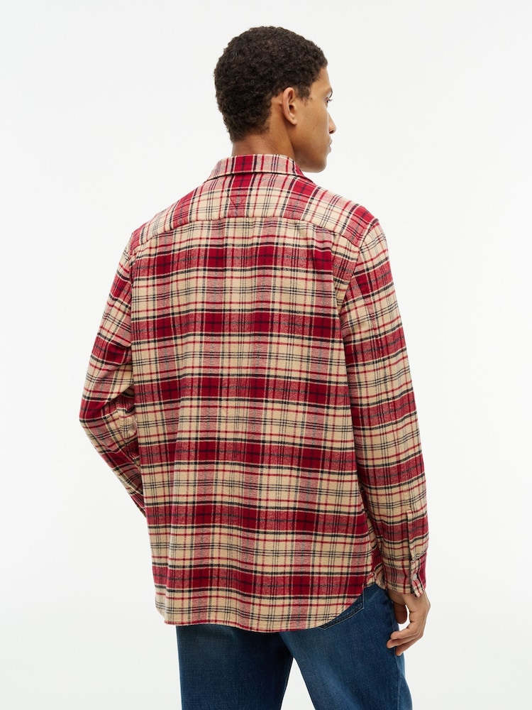Tommy Hilfiger Red Relaxed Fit Check Flannel Overshirt - Image 2 of 5 Tommy Hilfiger Red Relaxed Fit Check Flannel Overshirt - Image 2 of 5