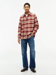 Tommy Hilfiger Red Relaxed Fit Check Flannel Overshirt - Image 3 of 5