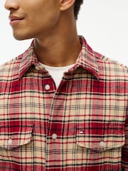 Tommy Hilfiger Red Relaxed Fit Check Flannel Overshirt - Image 4 of 5