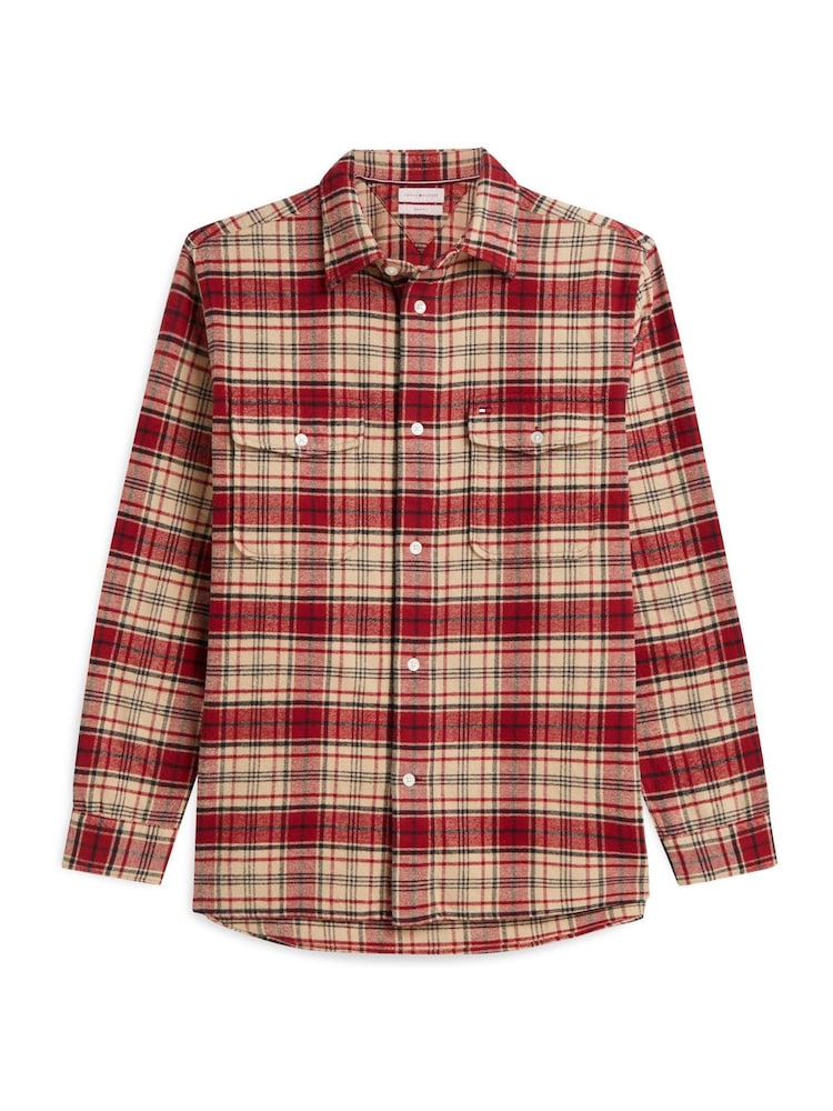 Tommy Hilfiger Red Relaxed Fit Check Flannel Overshirt - Image 5 of 5 Tommy Hilfiger Red Relaxed Fit Check Flannel Overshirt - Image 5 of 5