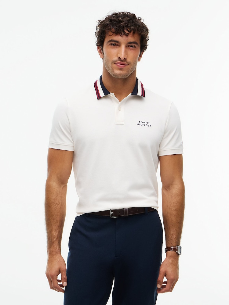 Крем - Tommy Hilfiger кәдімгі пішінді ұшты жағалы поло жейдесі - 8суретінің 1 суреті